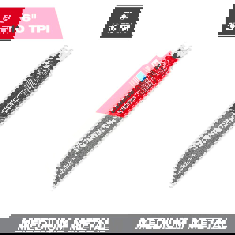 Reciprocating Saw Blades; Blade Material: Carbide ; Blade Length (Inch): 6 ; Blade Width (Inch): 1 ; Teeth Per Inch: 10 ; Blade Thickness (Decimal Inch): 0.0500 ; Profile Shape: Straight